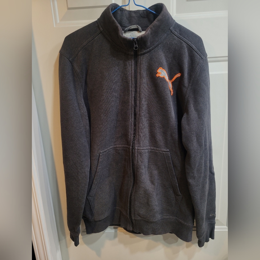 Puma Sweater Men's Full Zip Fleece Gray Logo